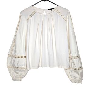 Banana Republic Off White Crotchet Balloon Sleeve Peasant Blouse Size Medium